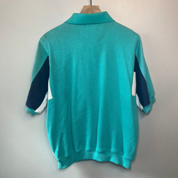 Vintage 80s Le Tigre Men's Polo Sweater Top Short Sleeve Blue Size Large - Picture 5 of 7